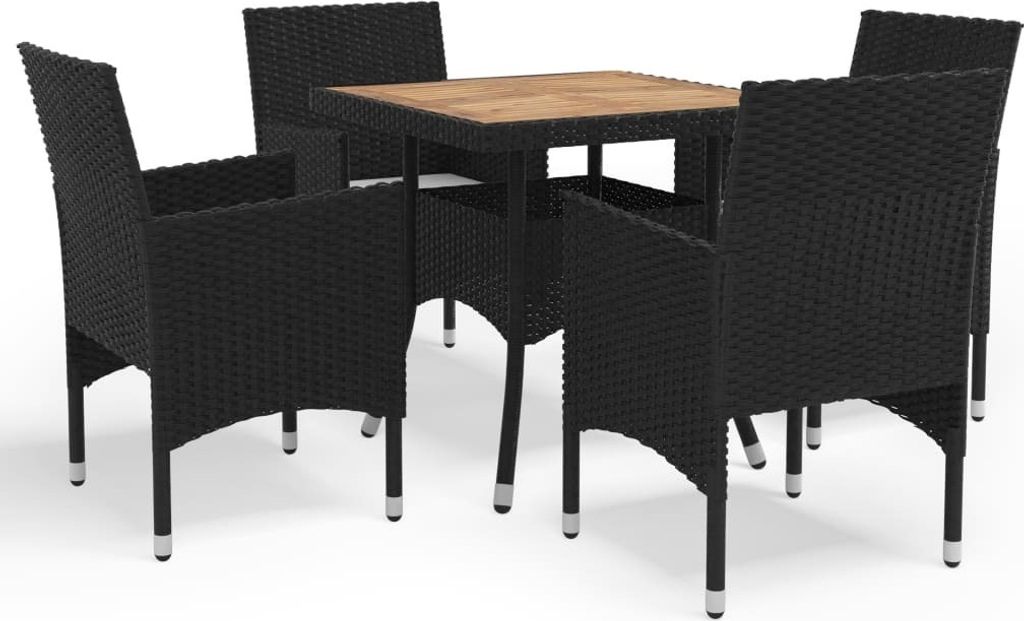 "Rabatt" 5-tlg. Garten-Essgruppe - mit tishe & Stuhl - Schwarz Poly Rattan und Akazienholz - Lounge-Dining set CC2552