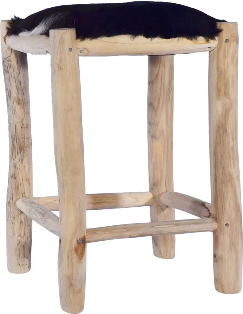 Sgabello Design Industrial Teak e Pelle Capra | Arredo Bar Esclusivo