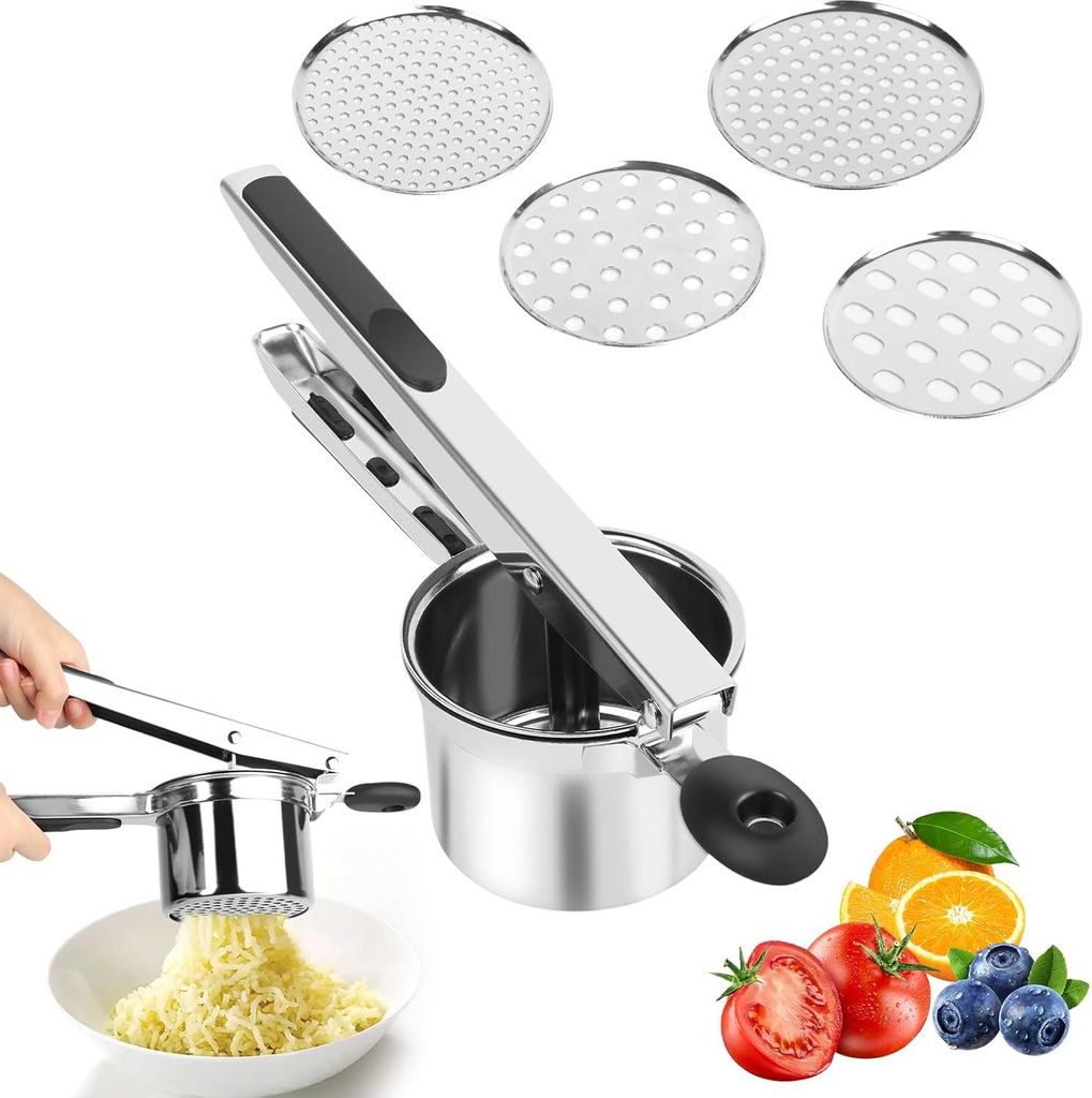 Kartoffelpresse, Sp?tzlepresse Edelstahl, Spaghettieispresse mit 4 Austauschbare Sieb, Spagettieis Quetsche, Spaghetti Eispresse fš¹r Kartoffelp...