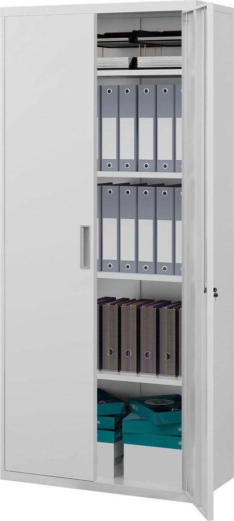 Aktenschrank, Büroschrank mit 2 Türen, 5 Ebenen Mehrzweckschrank mit verstellbarer Ablage, Aufbewahrungsschrank aus Stahl, für Arbeitszimmer, Wo...