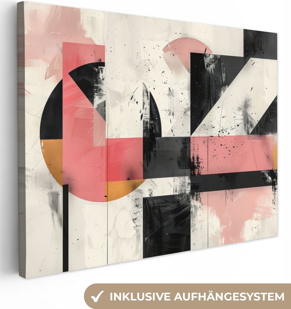 MuchoWow - Leinwandbilder - Rosa - Abstrakt - Ästhetisch - Modern - Formen, Wandbild, Wanddeko Bilder Wohnzimmer, 120x90 cm