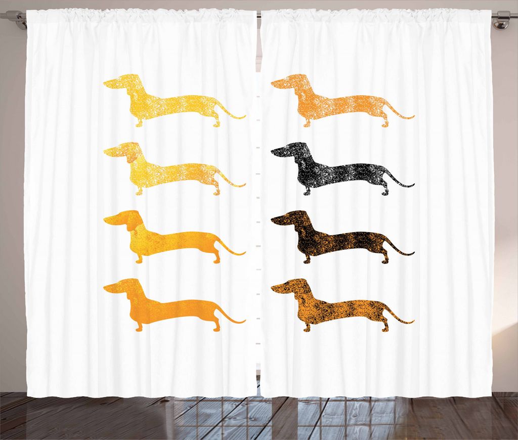 ABAKUHAUS Dackel Rustikaler Vorhang, Vintage Silhouetten, Wohnzimmer Universalband Gardinen mit Schlaufen und Haken, 280 x 225 cm, Ringelblume Oran...