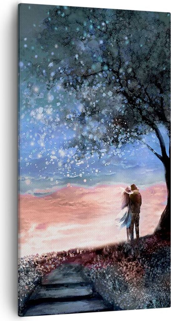 Bild auf Leinwand - Leinwandbild - Einteilig - Himmel Mond Liebhaber - 55x100cm - Wand Bild - Wanddeko - Wandbilder - Leinwanddruck - Bilder - Wand...