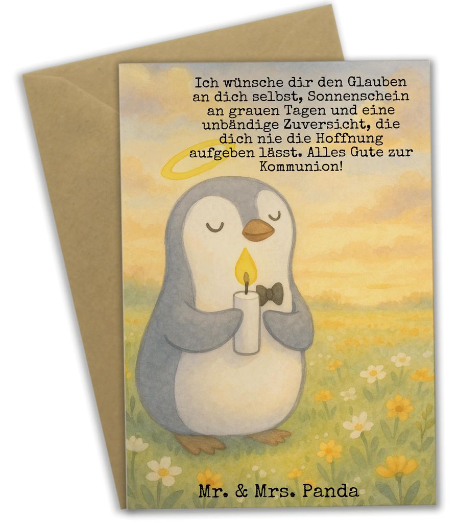 Mr. & Mrs. Panda Grußkarte Pinguin Kommunion Design - Weiß - Geschenk, Dankeschön, einladungskarten, Sonnenschein, Glauben, weihnachtskarten, os...