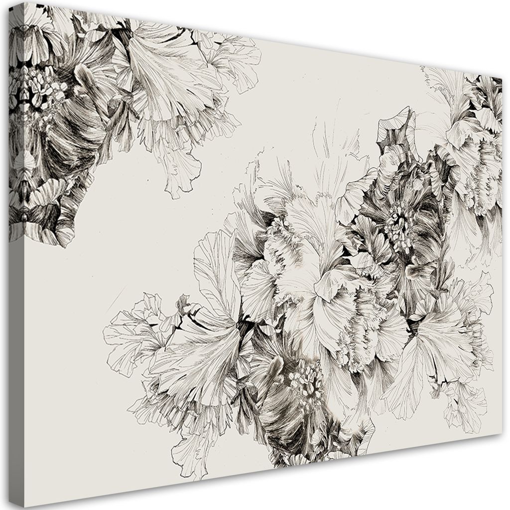 Leinwandbild Vintage-Blumenmotiv 100x70 Feeby Grau bild für die wand bereit zum aufhängen