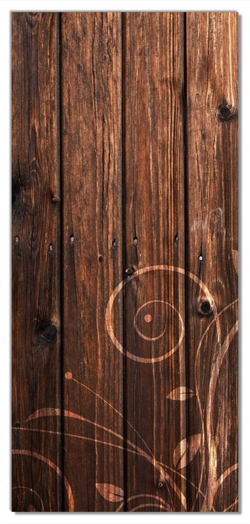 Wallario selbstklebende Türtapete 93 x 205 cm mit Schutzlaminat - Holz in dunkelbraun mit Blumenmuster - Schnörkel