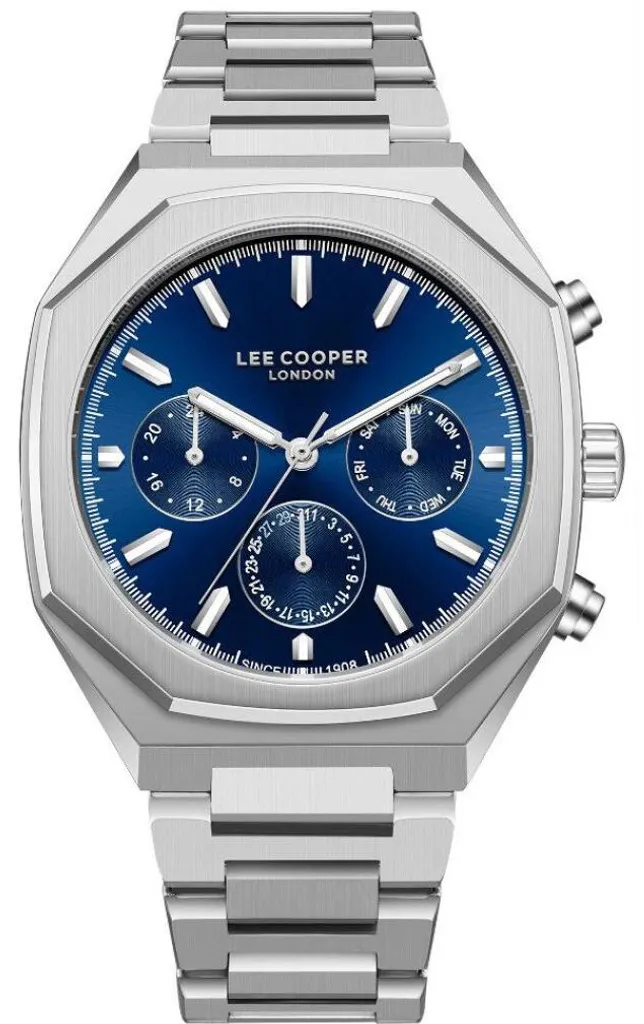 Montre bracelet analogique pour homme avec cadran bleu et acier chic
