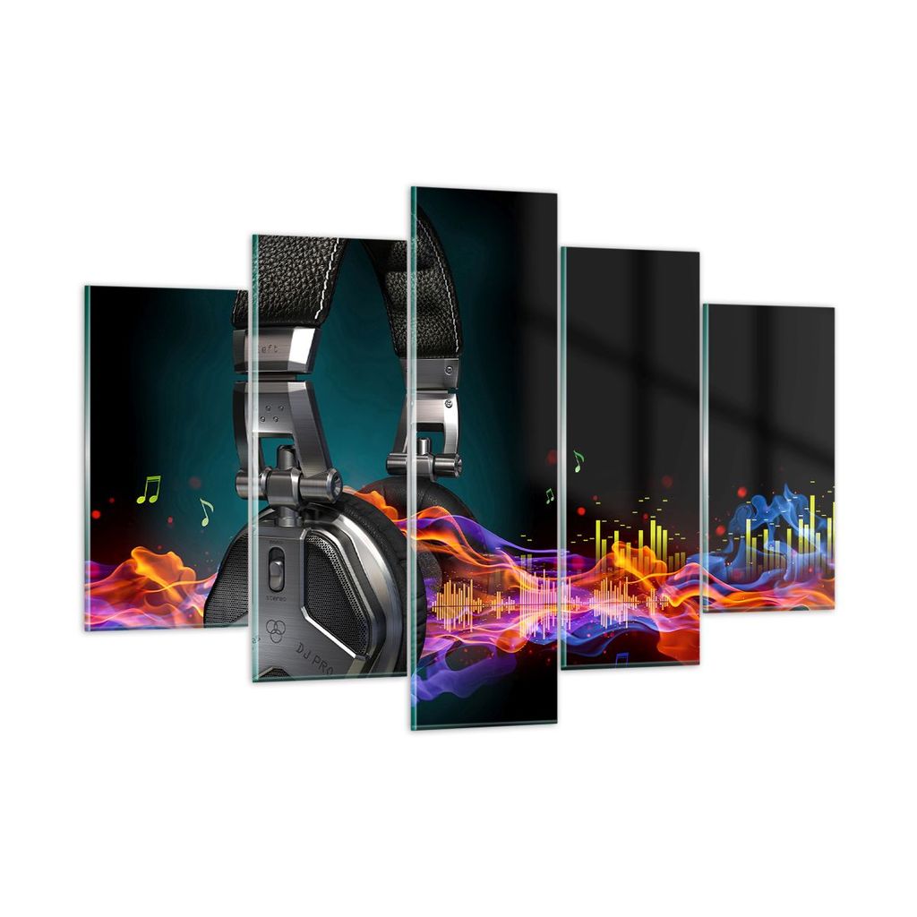 Bilder auf glas - Feuer Audio Kopfhörer - 150x100cm - Glasbilder - Wandbilder - Kunstdruck - zum Aufhängen bereit - Wanddekoration aus Glas - Gla...