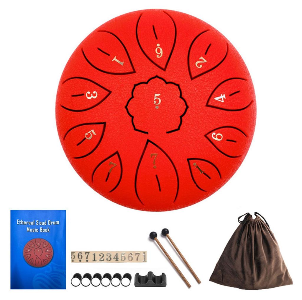 6-Zoll-Stahltrommel mit Schlägeln, Notenaufklebern, Ständer, 11 Töne, Meditation, Yoga, Klangtherapie, Handpan-Trommel, musikalisches Perkussion...
