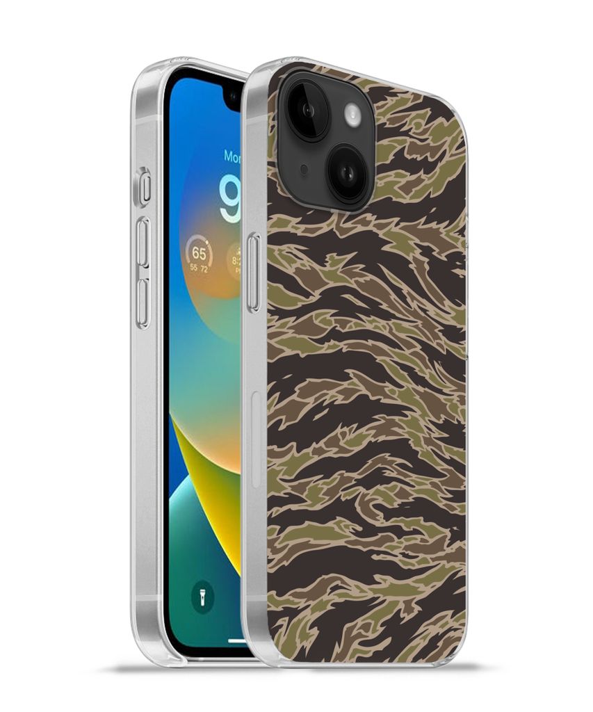 MuchoWow Handyhülle Schutzhülle Hülle für Apple iPhone 14 - Softcase Camouflage-Muster mit Streifen Silikon Softcase Handy Hülle - Mobiltele...