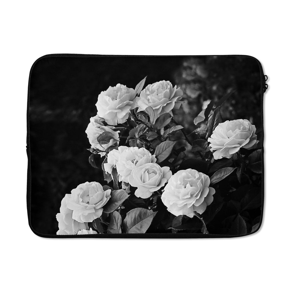 MuchoWow Laptop Hülle 17 Zoll Laptoptasche Blumen - Schwarz und Weiß - Natur - Pflanzen - Rosen - Zipper - Schutzabdeckung