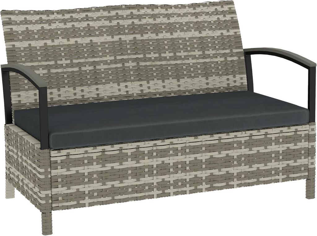 Gartenbank mit Stauraum 2-Sitzer 125L Polyrattan Aufbewahrungsbank Dunkelgrau