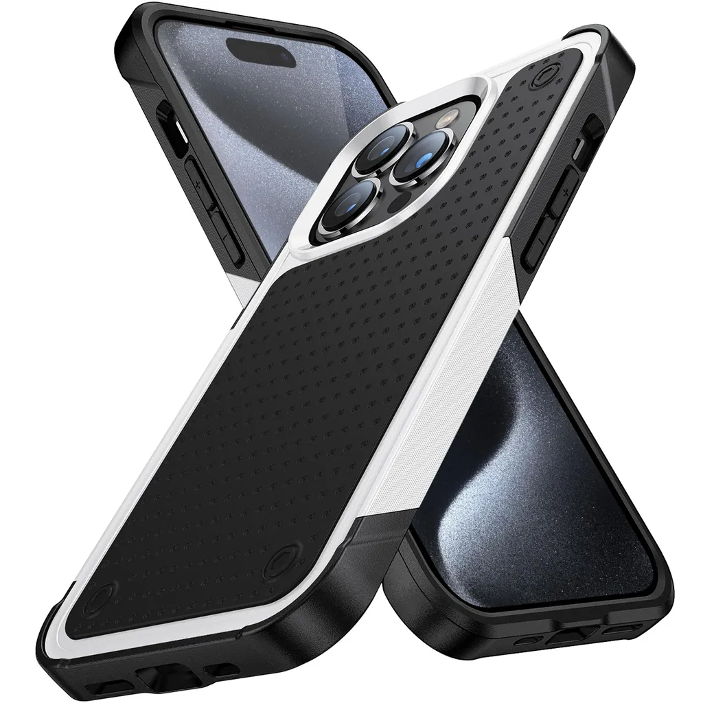 Custodia iPhone 15 Pro Antiurto 2in1 - Military Design Bianco Nero PC/TPU