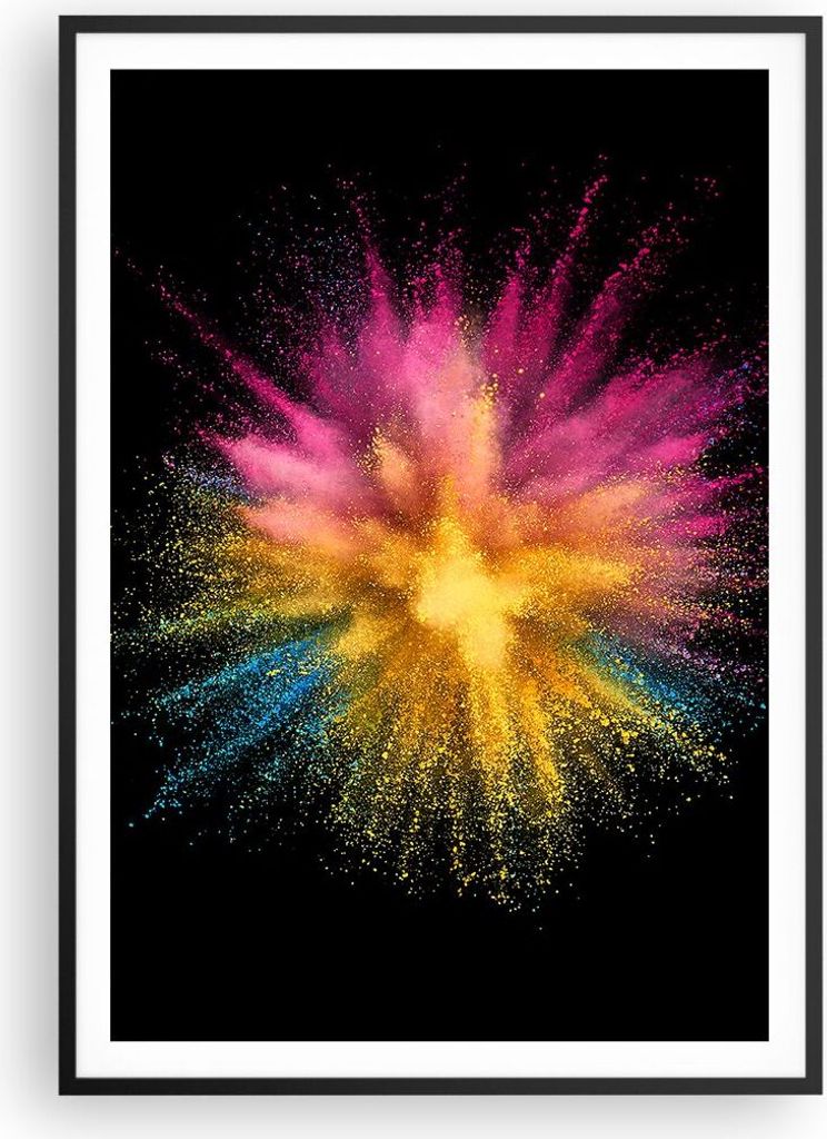 Gerahmtes Poster - Schwarzer Rahmen - Bunt Staub Explosion - 70x100 cm - Wand Bild - Wanddeko - Wandbilder - Kunstposter - Wandposter - Bilderrahme...