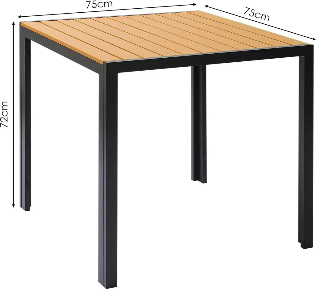 Table de terrasse pour 4 personnes 75x75 cm style bistrot aluminium noir