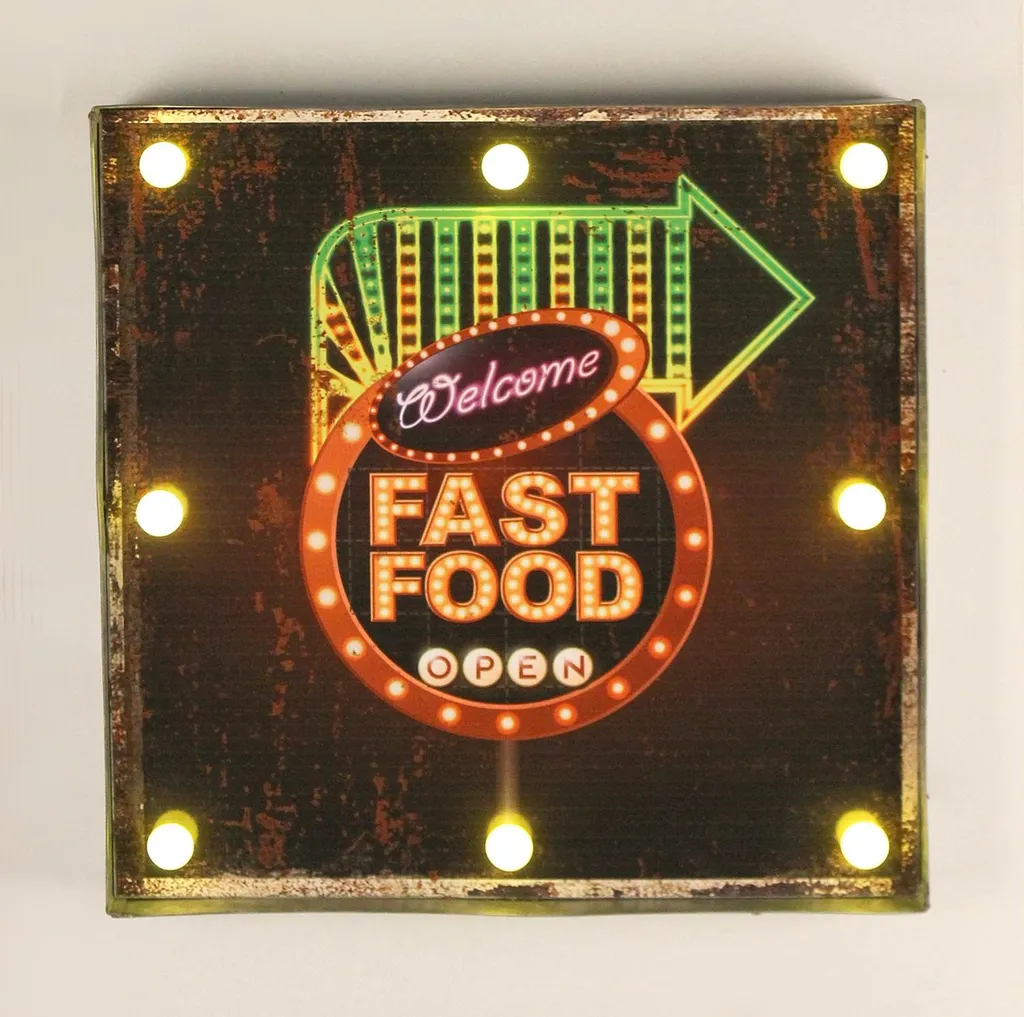 Enseigne lumineuse 237681 FAST FOOD LED en métal 40 cm murale
