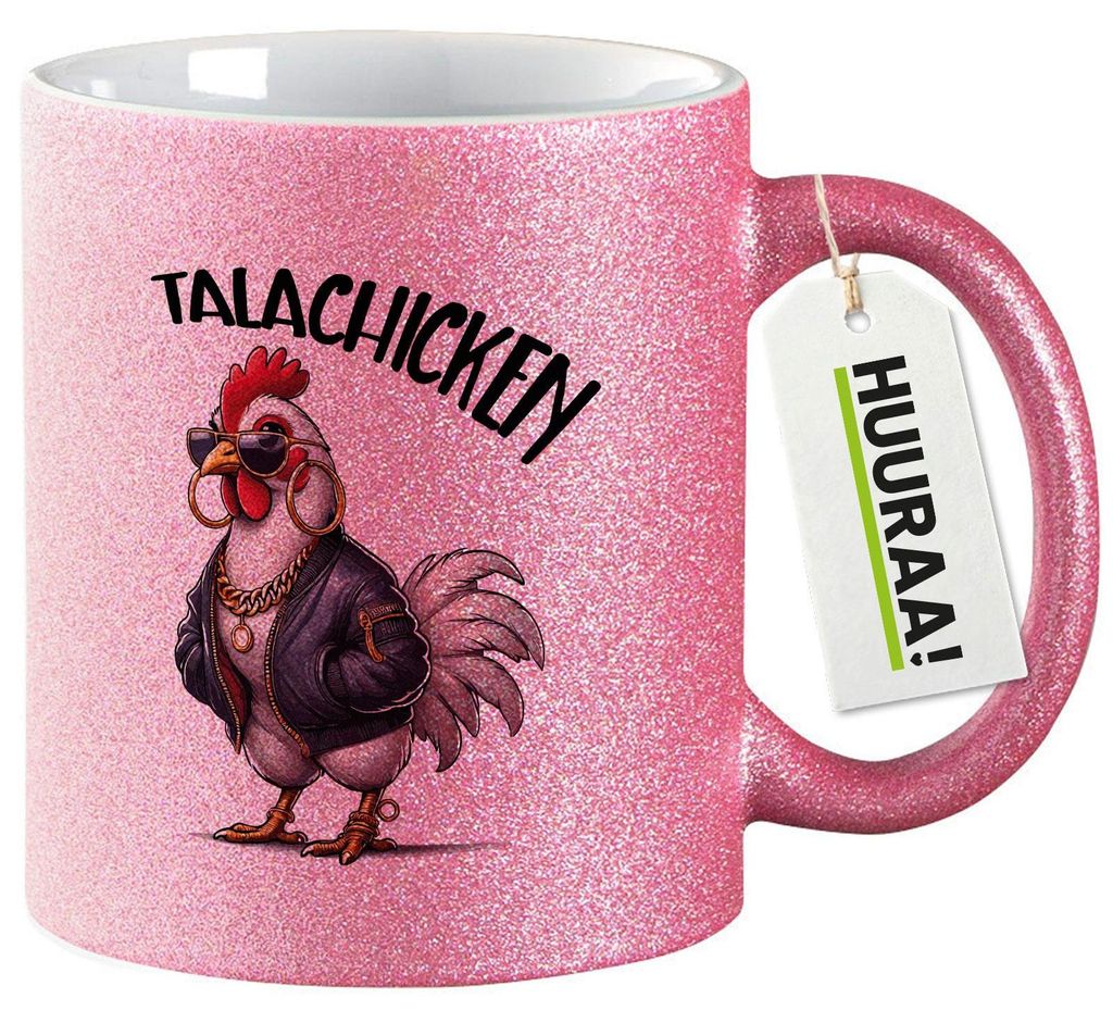 Huuraa Glitzertasse Talachicken Meme Talahon 330ml Pink Keramik Kaffeebecher Geschenkidee