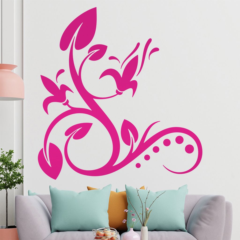 Blume - Linien Punkte Wandtattoo in 6 Größen - Wandaufkleber Wall Sticker - Dekoration, Küche, Wohnzimmer, Schlafzimmer, Badezimmer