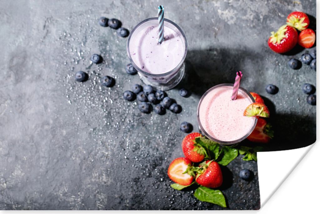MuchoWow Poster Smoothie - Obst - Erdbeere - Beere - Marmor 60x40 cm - Schlafzimmerdekoration