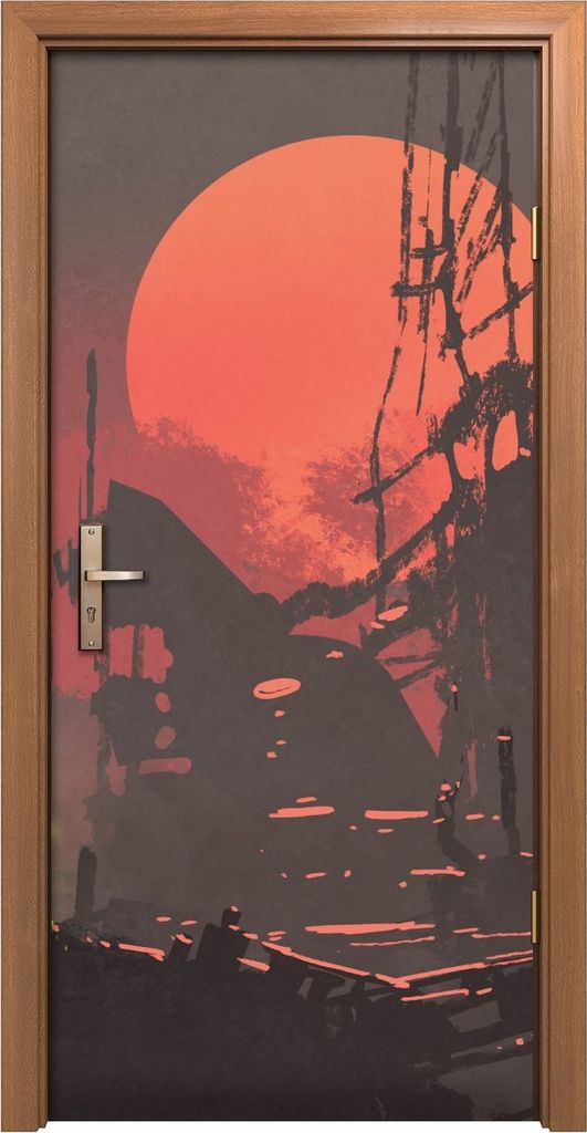 Türposter 90x200 cm Türaufkleber Türtapete Türfolie Klebefolie Roboter pflanzt Samen Ruinenstadt