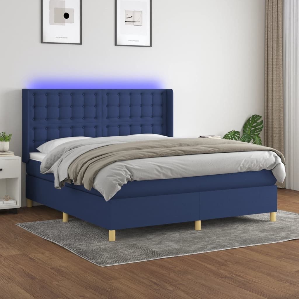 Maison Exclusive - Boxspringbett mit Matratze & LED Blau 180x200 cm Stoff