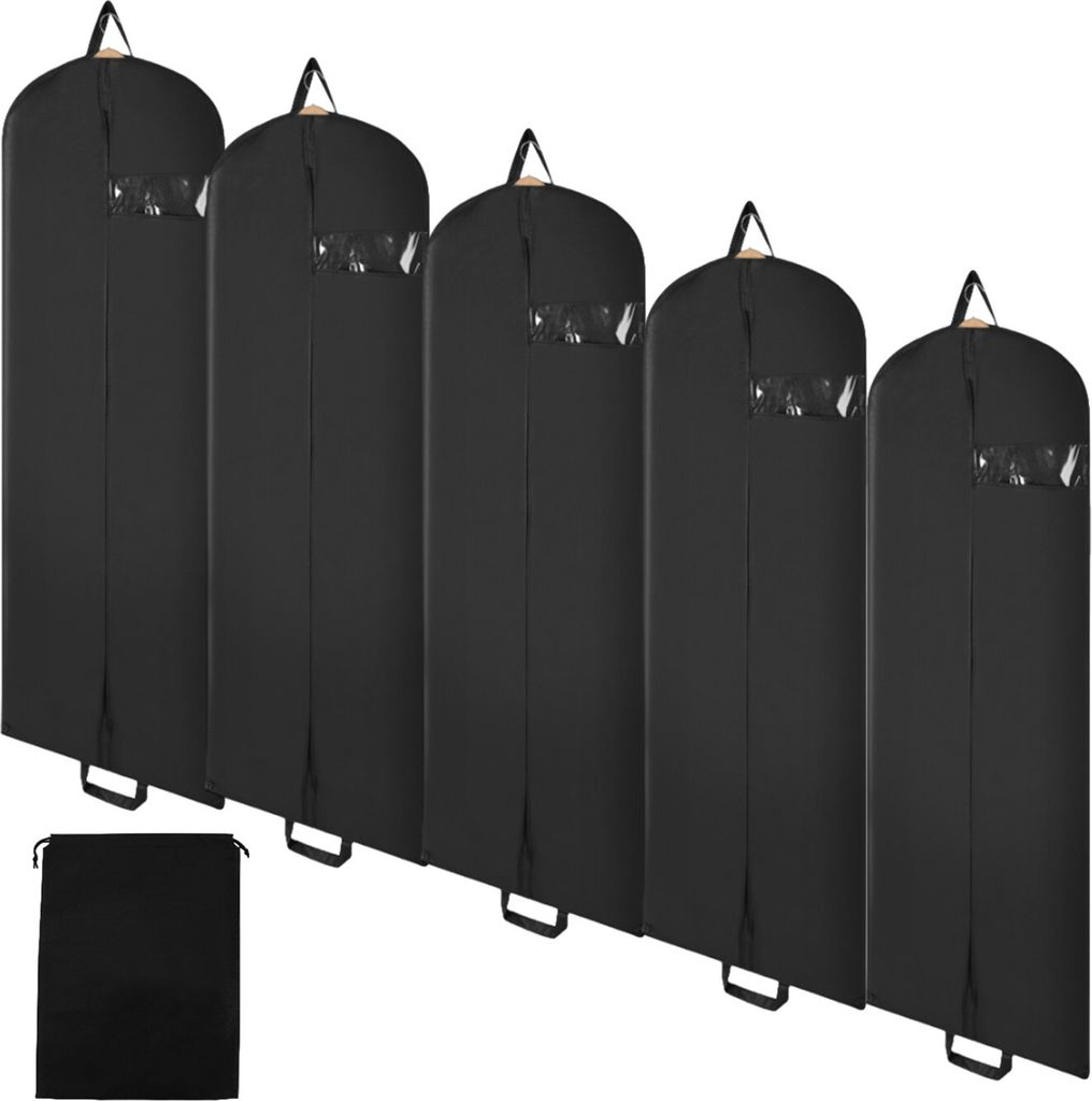 TolleTour Kleidersack 5er Set 150x60cm Schutzhülle Kleiderhülle mit einem Griff schwarz Schuhsack