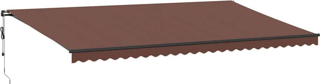 A brown retractable awning is shown against a white background.