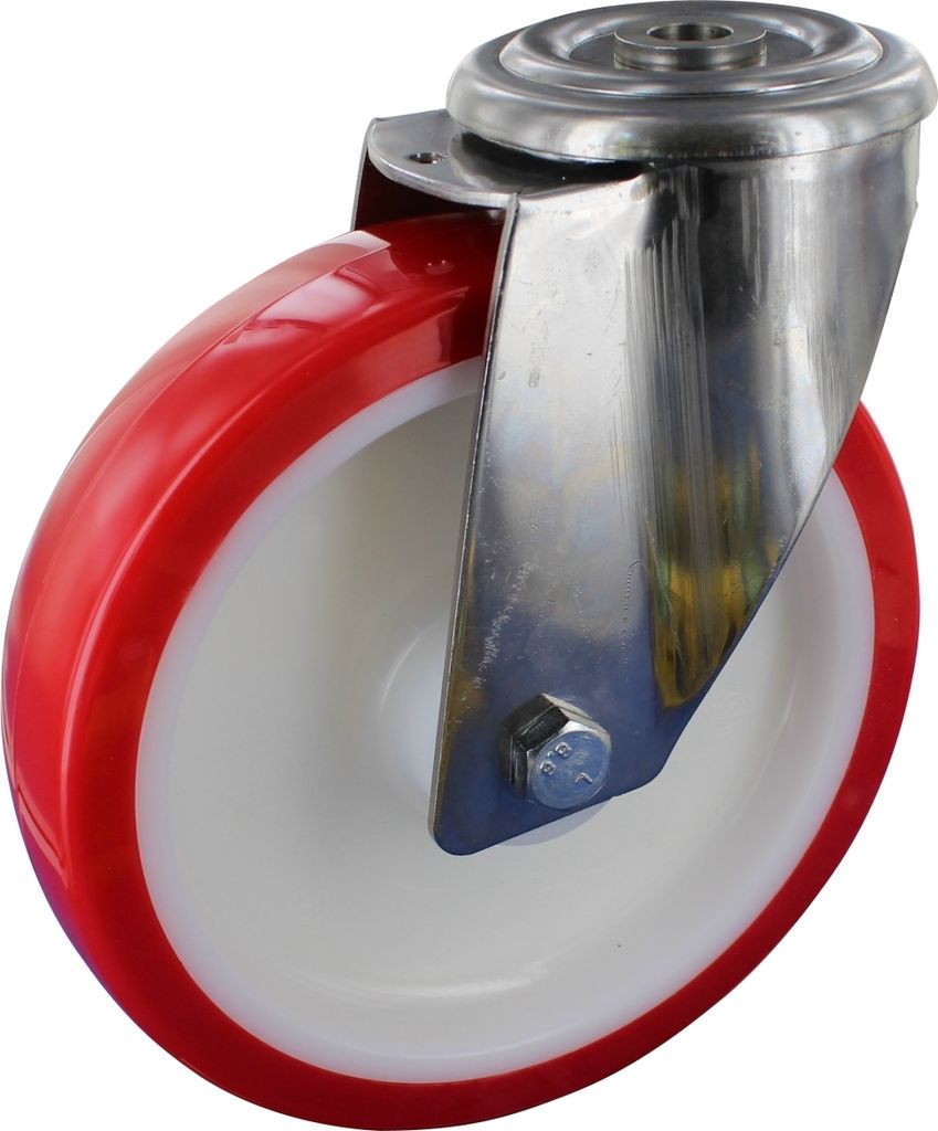 Edelstahlrollen Lenkrolle ohne Feststeller Ø125mm Polyurethan Rückenloch