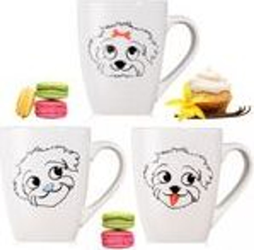 PLATINUX Kaffeetassen mit Griff Set 3 Teilig mit Hund Motiv 250ml Teetasse Tasse Kaffeebecher Teebecher aus Keramik