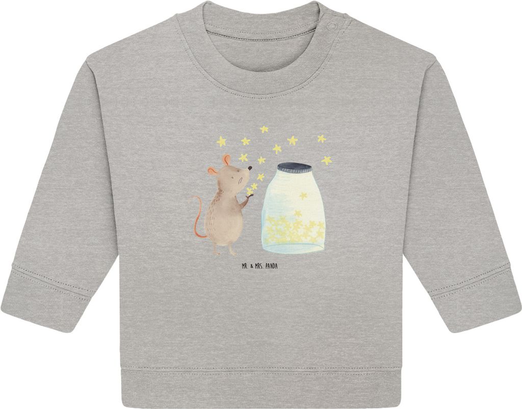 Mr. & Mrs. Panda Organic Baby Pullover Maus Sterne 6. - 12. Monat - Heather Grey - Geschenk, Bullover, Taufe, Geburtstag, Lustige Sprüche, Wunsch,...