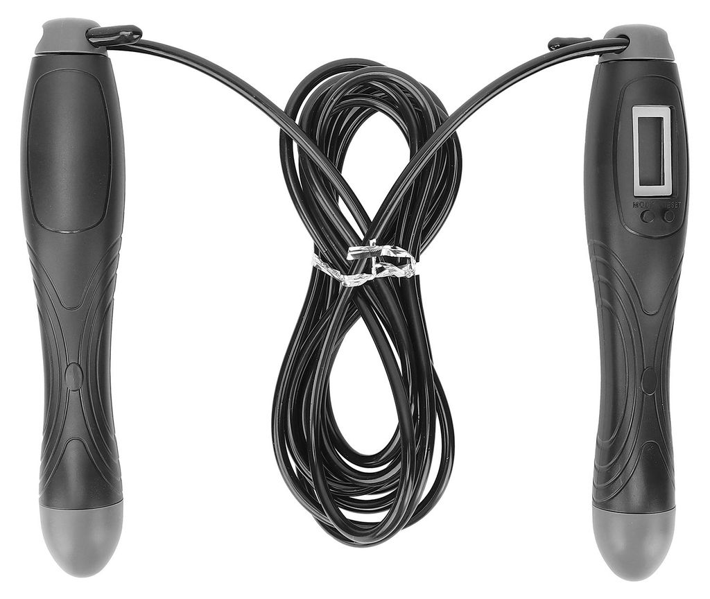 Sprungseil mit intelligenter Zählfunktion und einstellbarer Länge aus Stahldraht für Fitness- und Trainingseinheiten – Schwarz