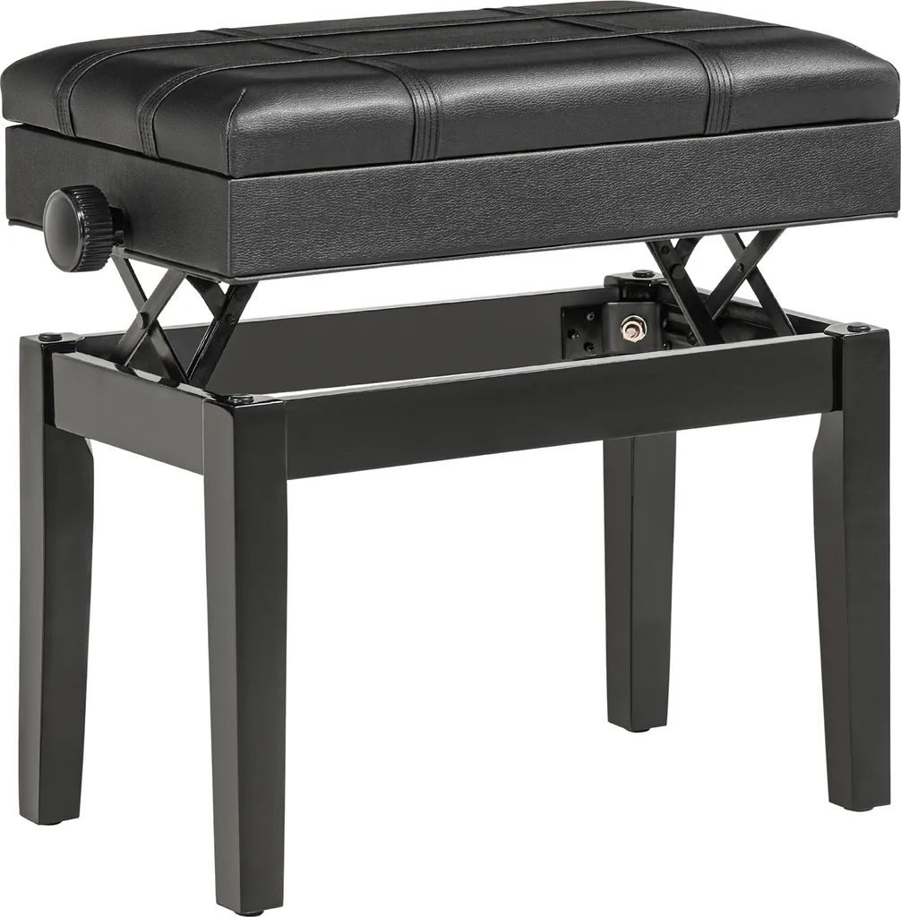 Banc de piano réglable en hauteur 46-56 cm avec rangement noir Fortuna