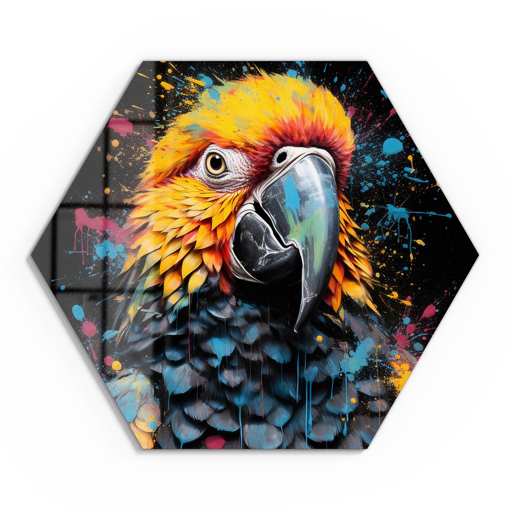 DEQOART Glasbild Echtglas 40x35 cm 'Papageienfarbspiel' Wandbild Bild modern Deko