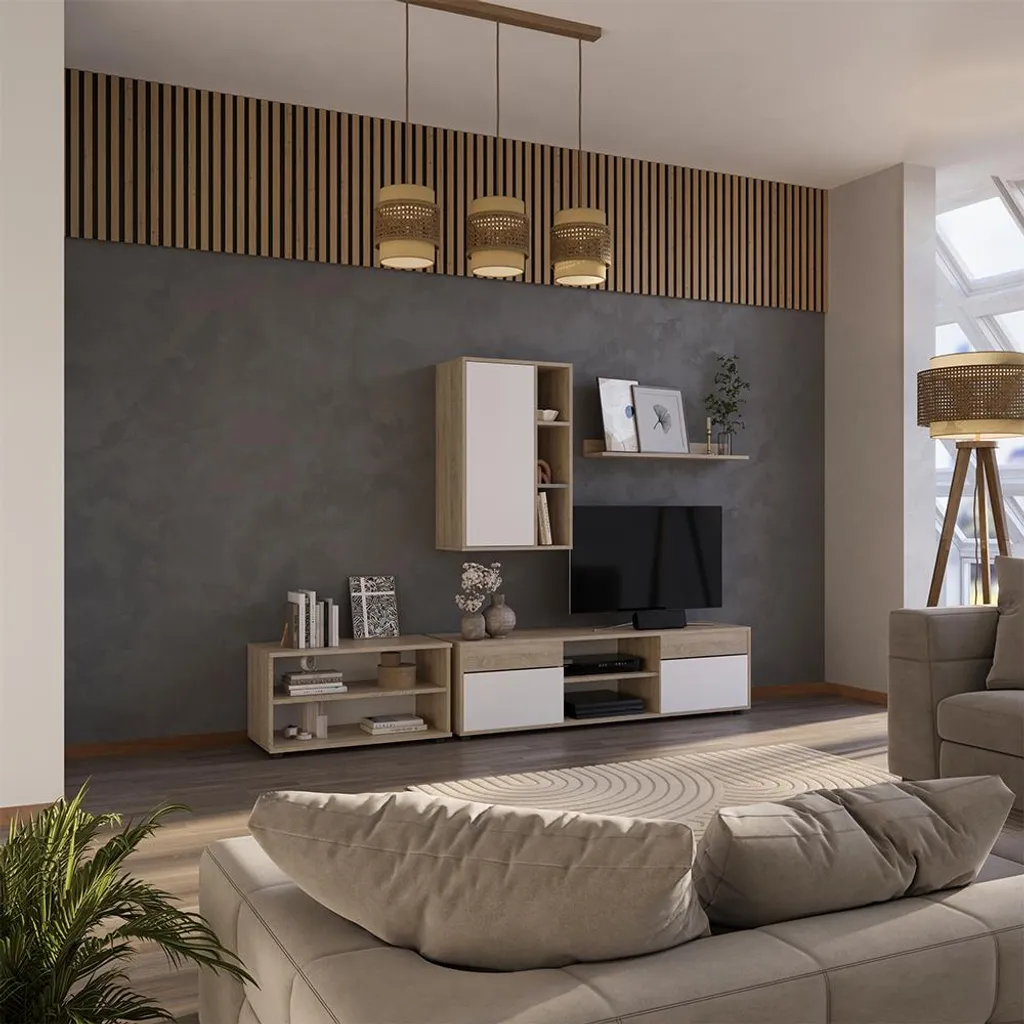 Rangement salon efficace : meuble-paroi Vicco Berno Sonoma blanc 57823