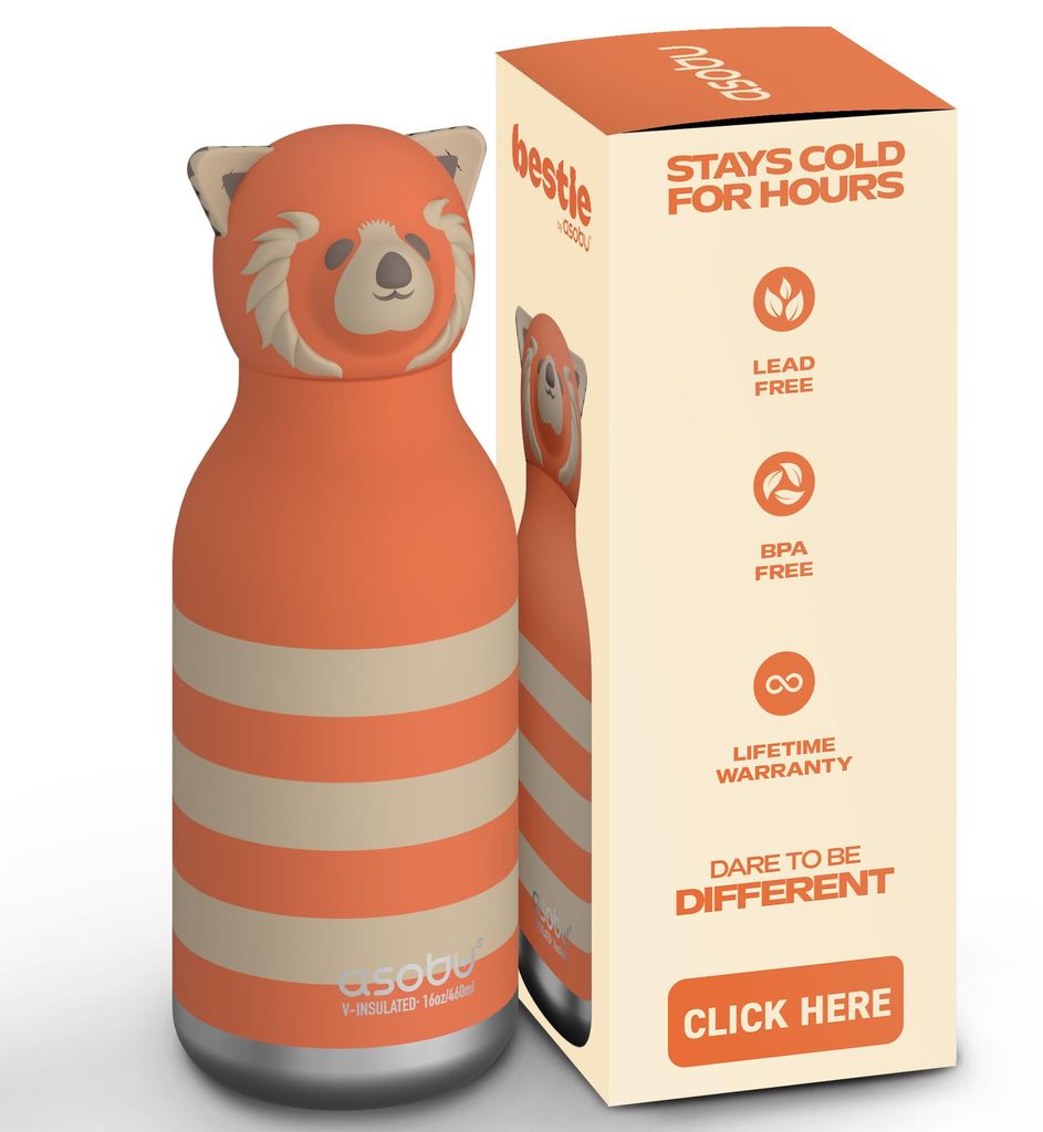 Asobu Kindertrinkflasche BESTIE mit Strohhalm 460ml - ROTER PANDA