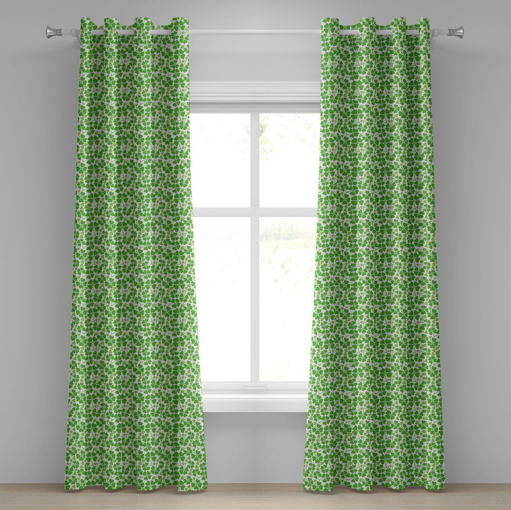 ABAKUHAUS irisch Ösenvorhang, Gälischer Natur-Garten-Thema-Frühlings-Klee mit netter Herz-Frische, Dekorative 2-Panel-Fenstervorhänge, 280 cm x...