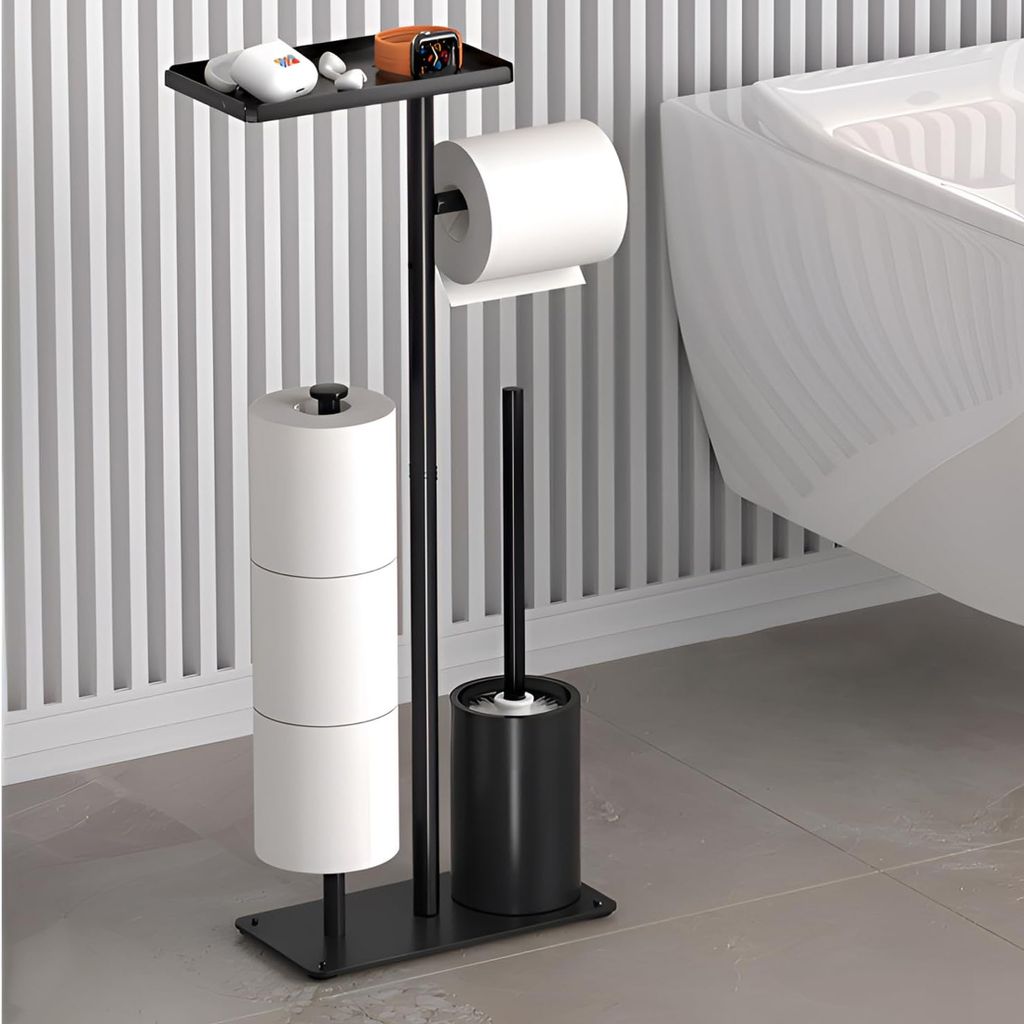 Edelstahl Klopapierhalter Stand Mit Bürste - Stylisches Bad-Set Ohne Bohren!