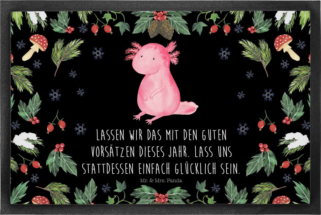 Mr. & Mrs. Panda fußmatte Axolotl Glücklich 40 x 60 cm - Schwarz - Geschenk, Türmatte, Schmutzfangmatte, Gummi-Fußmatte, Schmutzmatte, Fußabst...