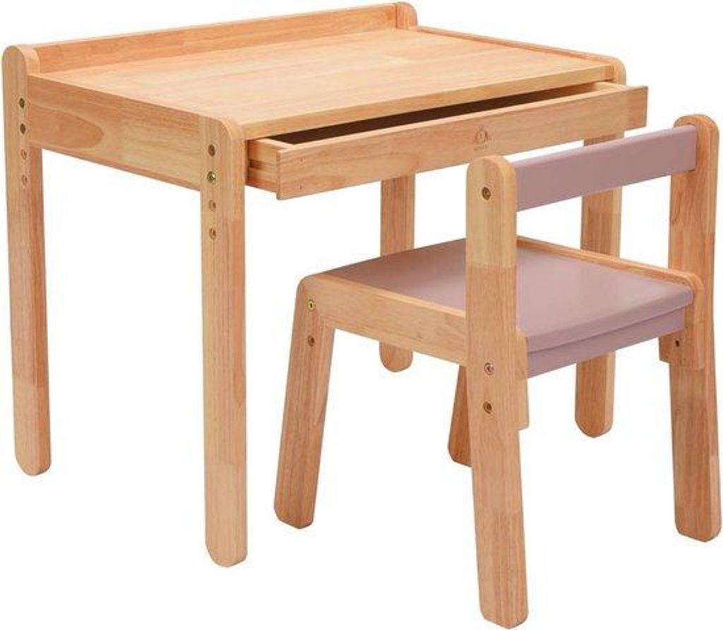 Kinderbüro mit Schreibtisch für Jungen und Mädchen - Zeichenbüro mit Stühlen - Verstellbar - Holz