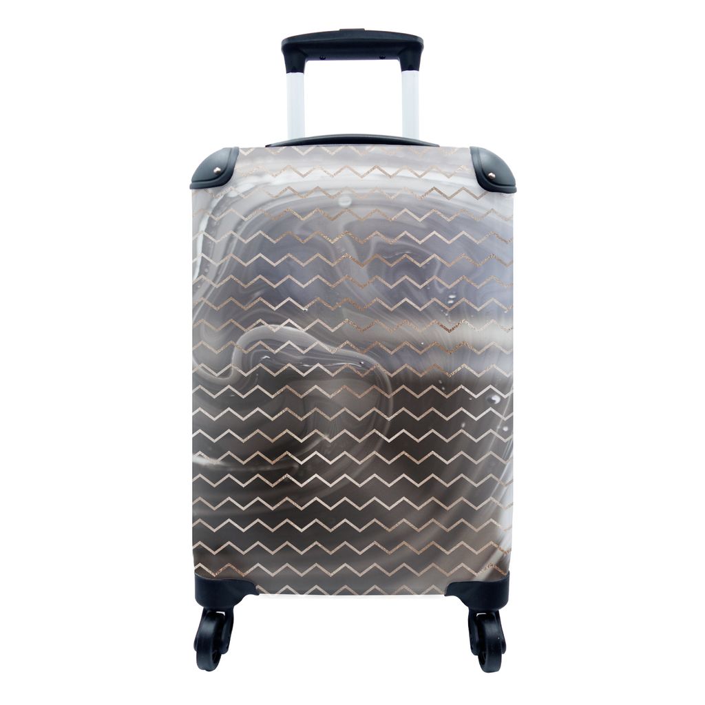 MuchoWow Koffer Handgepäck Trolley Rollkoffer Kleine Reisekoffer mit 4 Rollen - Marmor - Weiß - Schwarz - Kupfer - Cabin Size < 55x40x23 cm & 5...