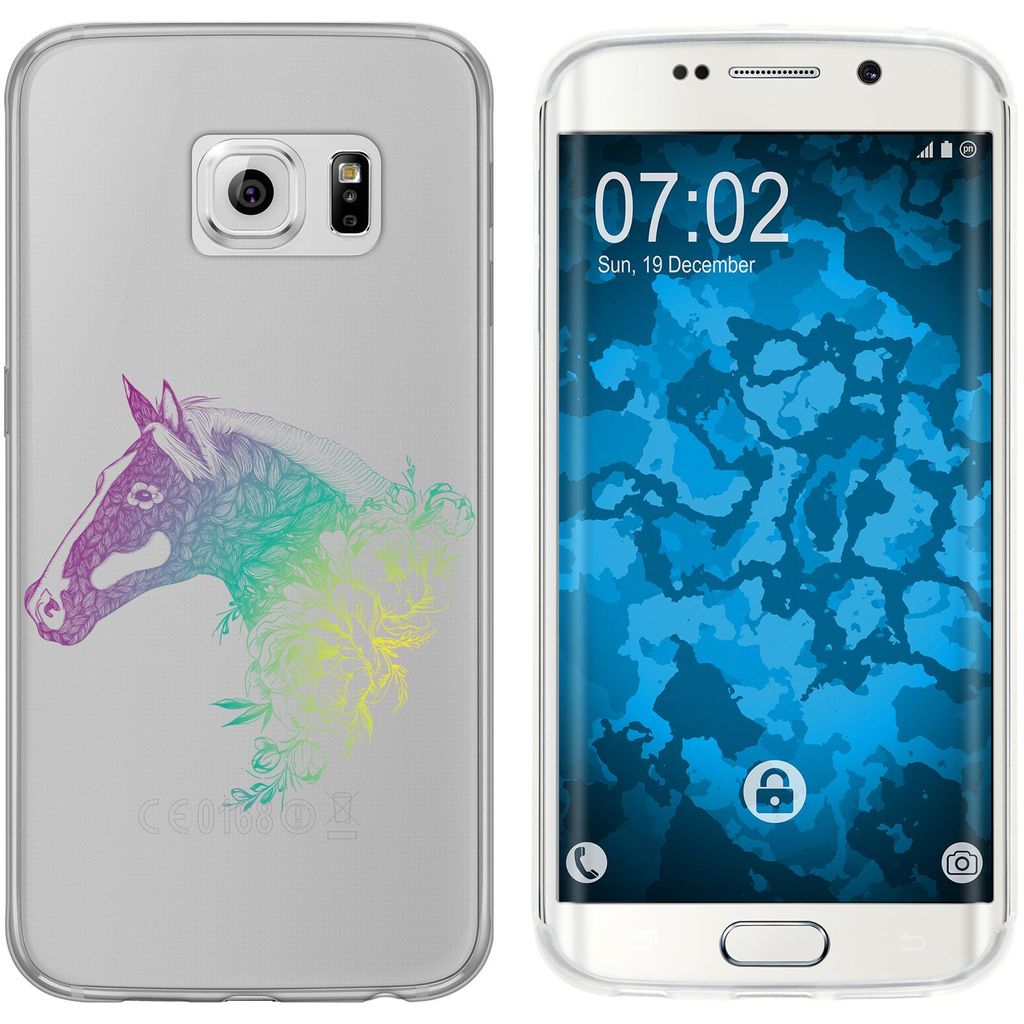 PhoneNatic Case kompatibel mit Samsung Galaxy S6 Edge Silikon-Hülle Floral Pferd M5-4
