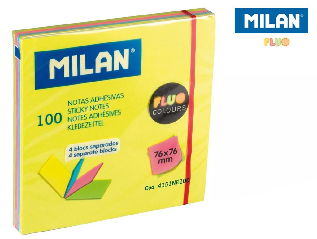 Milan Selbstklebende Notizzettel Fluo 76 x 76 mm, 4 Farben, 100 Stück