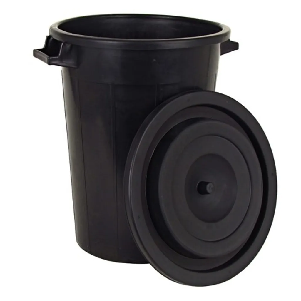 Collecteur d'eau de pluie 100L noir, bac à déchets avec couvercle amovible