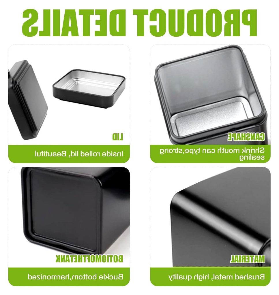 10 Stück Klassische Eckige Teedose, 7 x 7 x 8,5 cm Teedosen für Losen Tee, inkl. 20 Etiketten, Metall Aromadichte Teedosen Set, Tee Aufbewahrung ...
