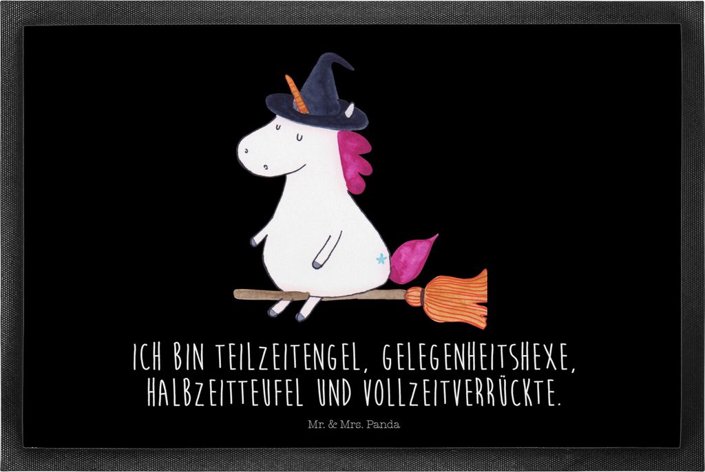 Mr. & Mrs. Panda Bodenvorleger Einhorn Hexe 40 x 60 cm - Schwarz - Geschenk, Gummimatte, Ehefrau, Einhörner, Unicorn, fußmatte, Fußabtreter, Teu...