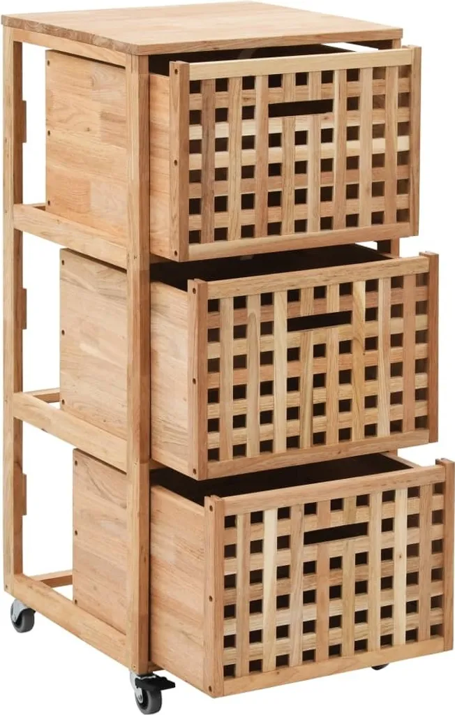 Rangement d'appoint salle de bain noyer massif pour serviettes et soins
