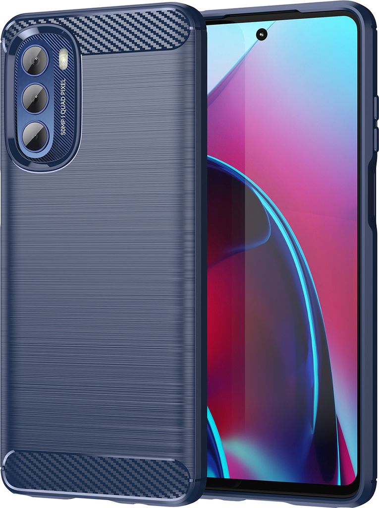 Moto G Stylus 5G 2022 Hülle, Carbon-Faser TPU Silikon Stoßfest Schutzhülle für Motorola Moto G Stylus 5G 2022 Blau