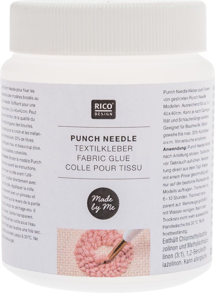 Rico Design Punch Needle Textilkleber, 250 g, Flüssigkeit, Kleberkanne
