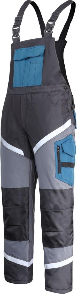 Isolierte schwarz-grau-türkische Latzhose mit reflektierendem „L“, CE, LAHTI