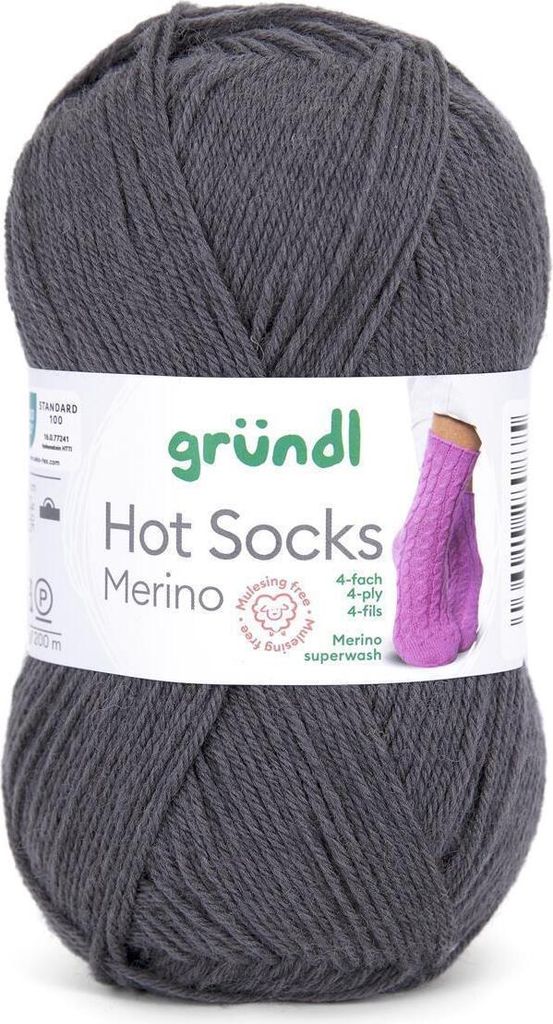 Gründl Hot Socks Merino 50 g/200 m 4-fädig uni 75 % Schurwolle(Merino) /25% Polyamid 13 anthrazit